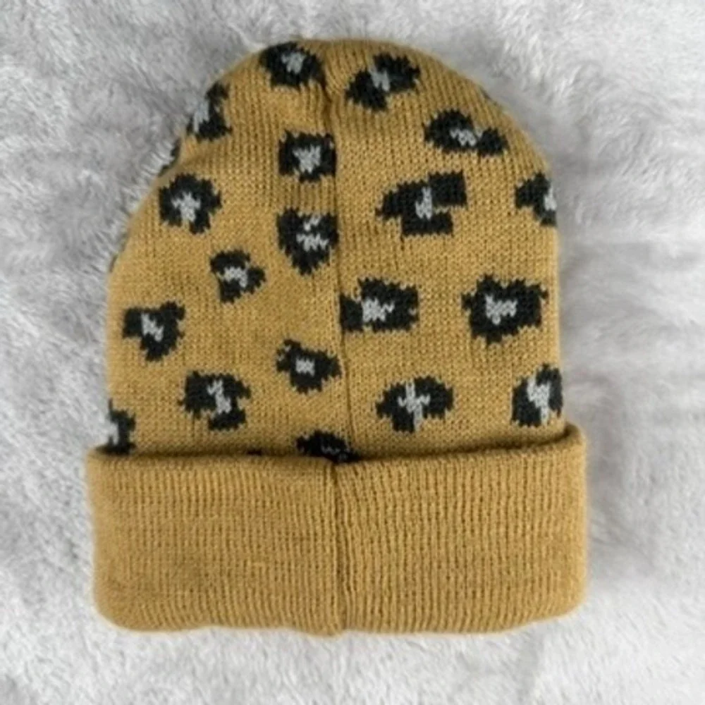 Kids Baby The Rolling‎ Stones Leopard Print Beanie Hat Tan Black Grey